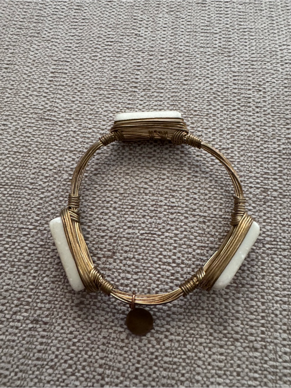 Gold-Tone Wirewrapped Bracelet with Cream Stone Accent - Picture 2 of 6